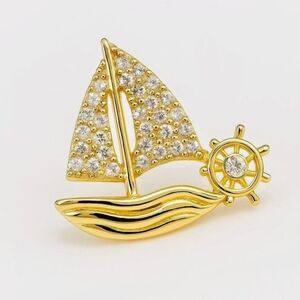 Sailboat broach with zirconias; approx 1" x 1"; nwot